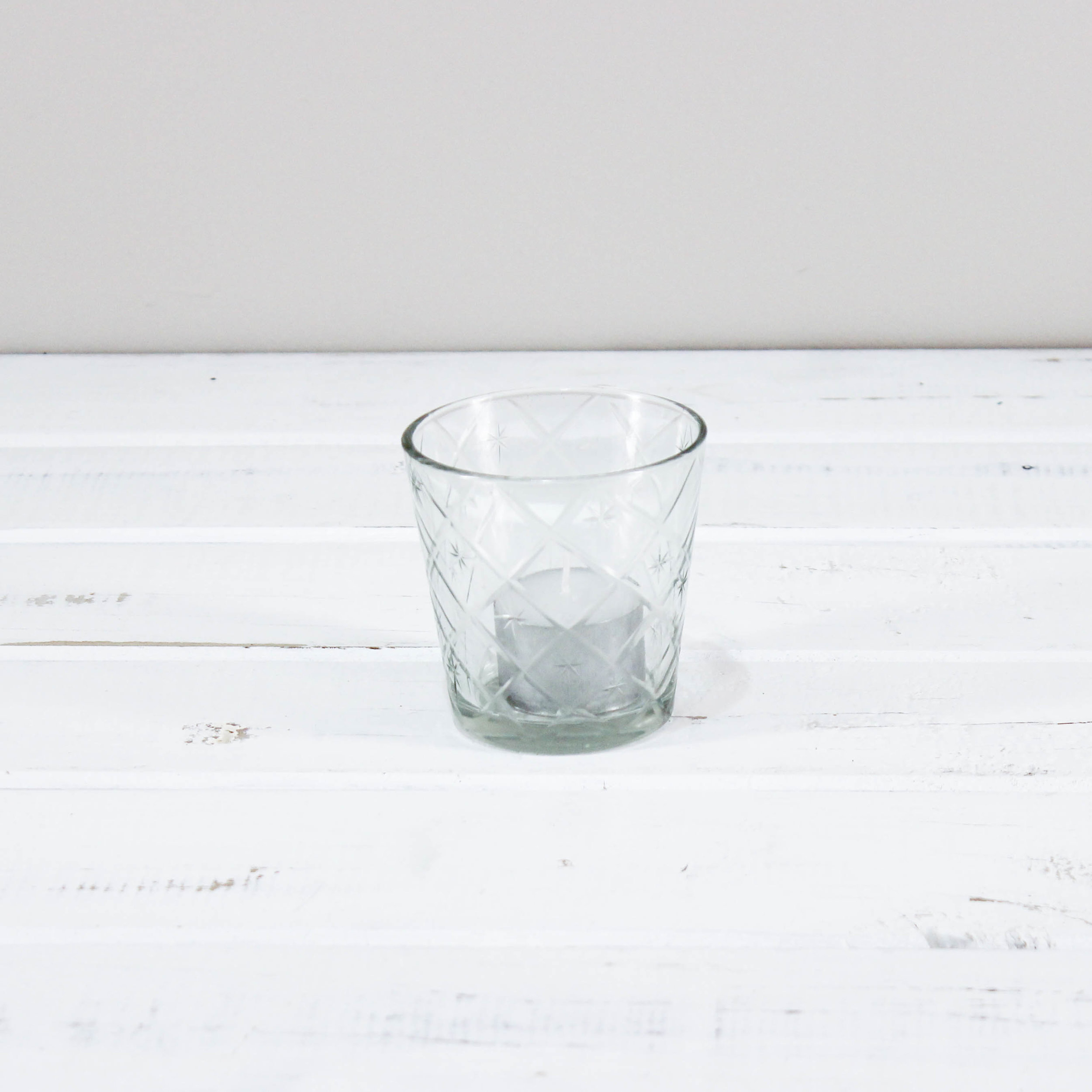 Glass Tealight Holder Etched w/ Candle