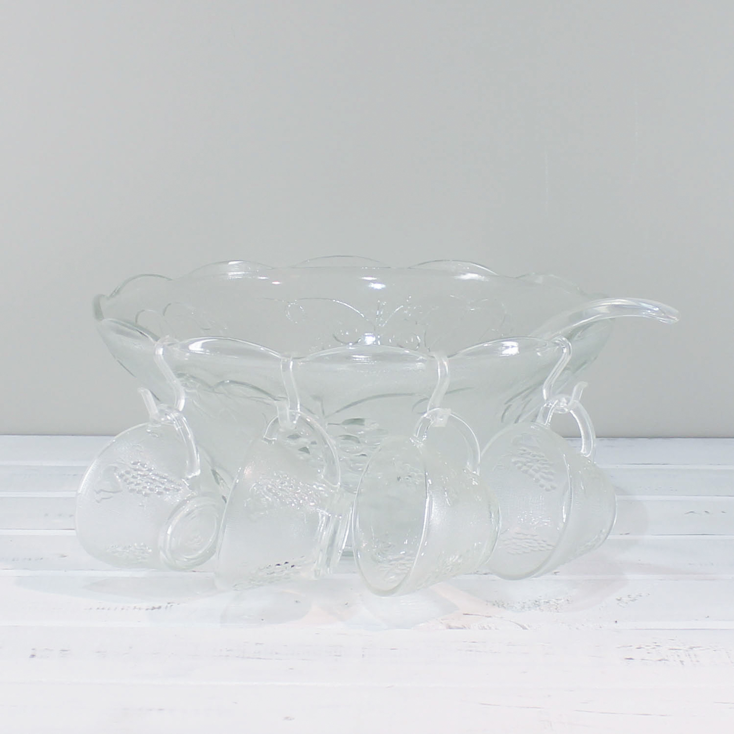 Glass Punch Bowl w/ Ladle and 12 Cups