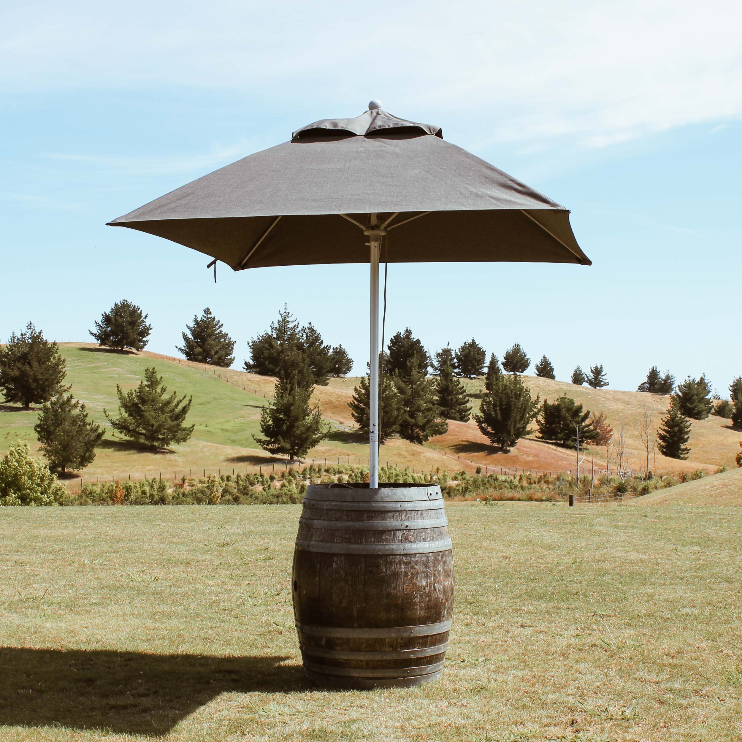 Market Umbrella w/ Wine Barrel – Charcoal 1.9m