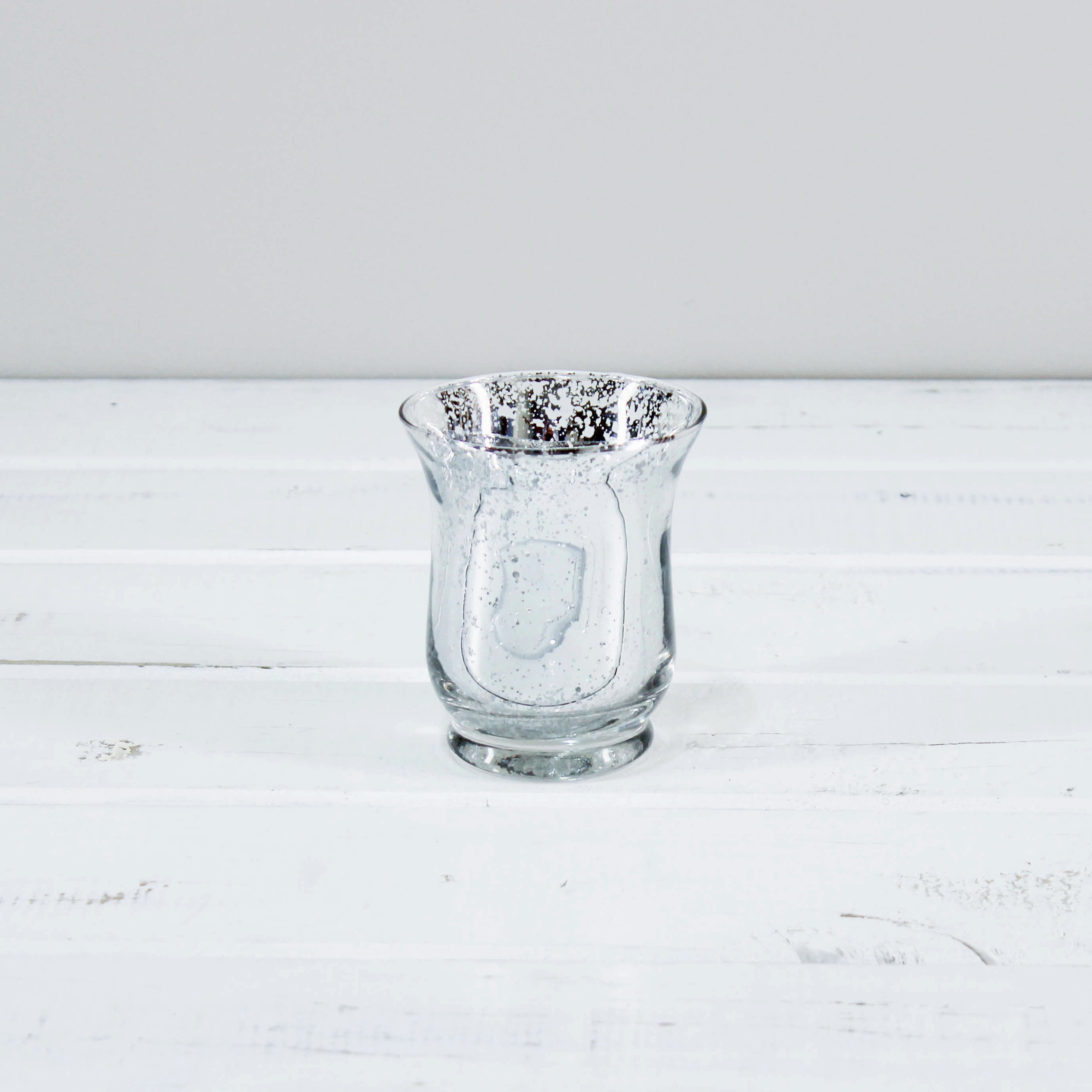 Glass Tealight Holder Silver Hurricane w/ Candle