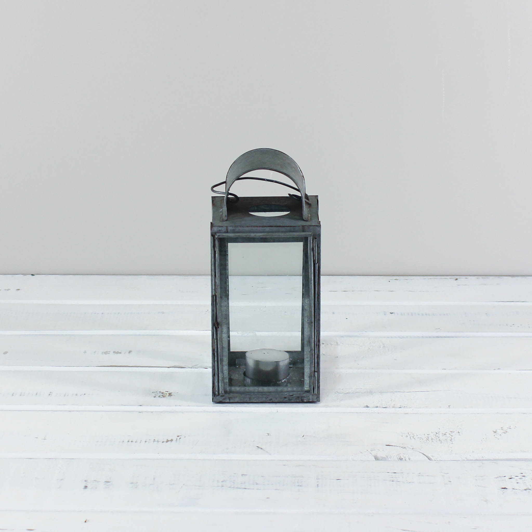 Galvanised Tealight Lantern w/ Candle