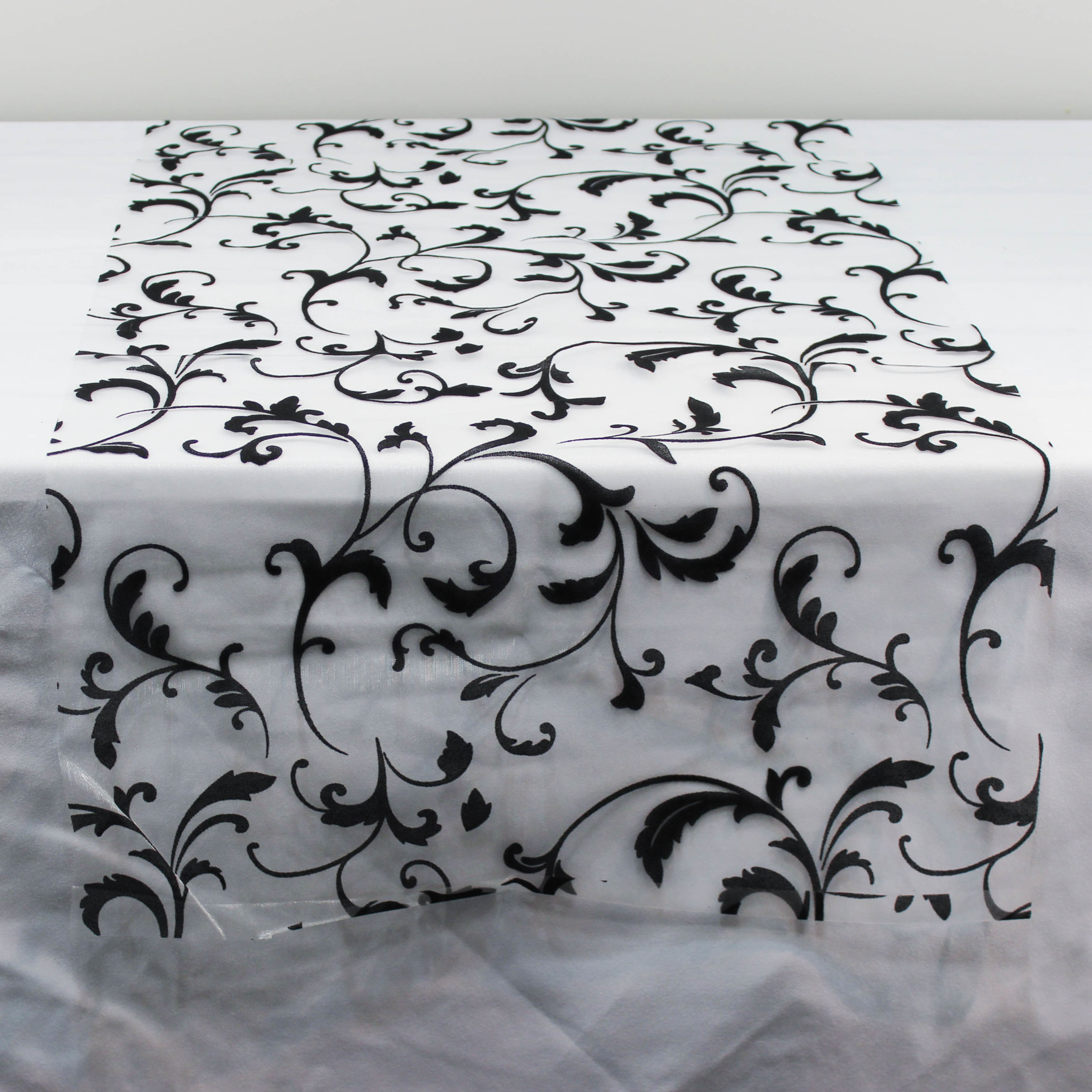 Black & White Flocked Table Runner